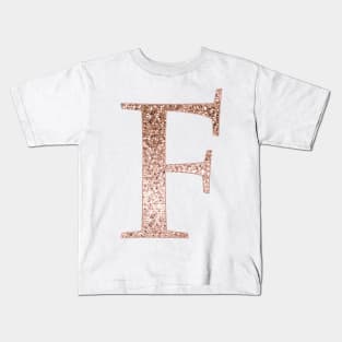 F rose gold glitter monogram letter Kids T-Shirt